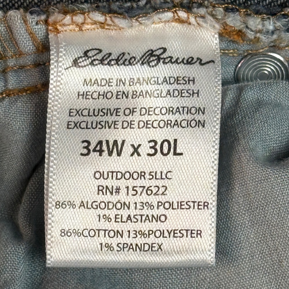 Men Eddie Bauer Jeans | Size 34 x29.75 | Blue Straight Leg Denim Medium Wash - Picture 9 of 13
